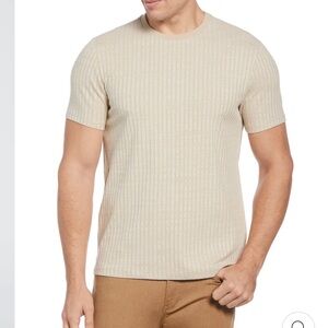 Men’s Perry Ellis Beige Ribbed Crew Neck Tee Short Sleeve Shirt White Pepper XXL